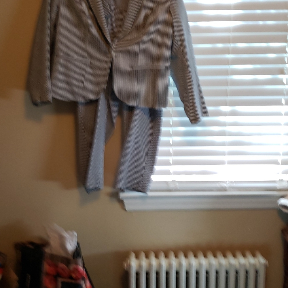 Spring/Summer blue and white pin stripe suit.